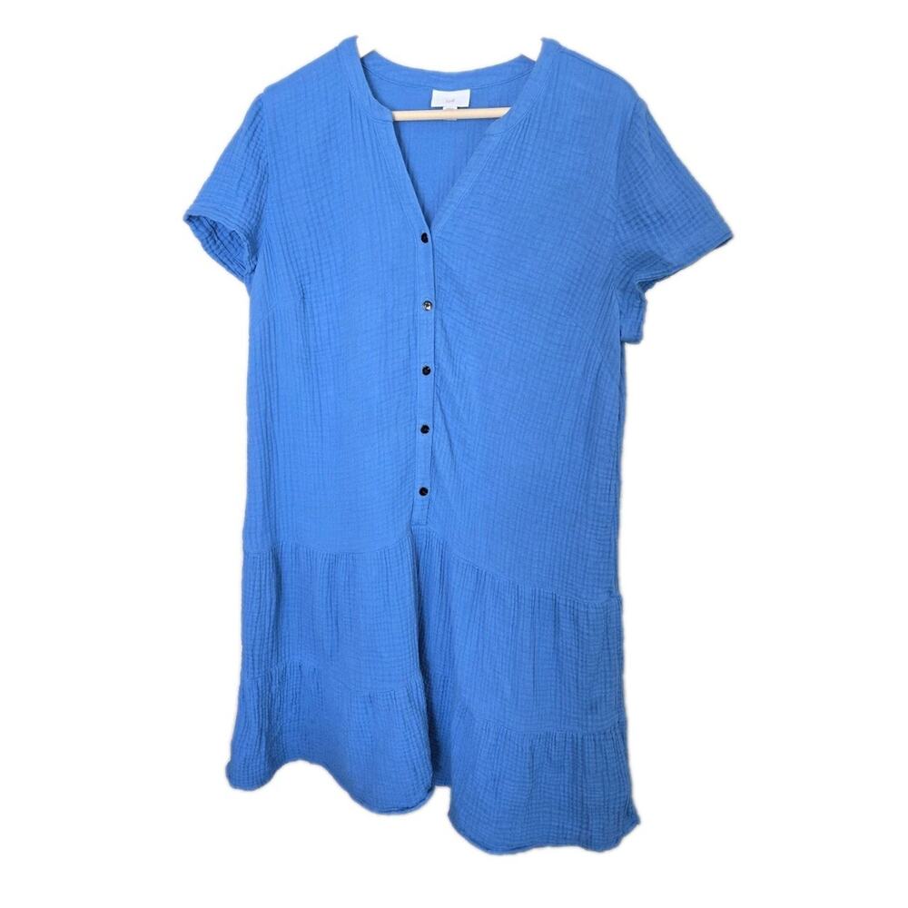 J.Jill Cotton Gauze Tiered Dress Drop Waist Size Large Blue